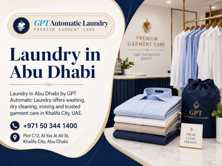 Laundry in Abu Dhabi by GPT Automatic Laundry offers washing, dry cleaning, ironing and trusted garment care in Khalifa City, UAE.